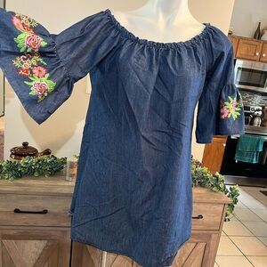 J Glee blue floral bell sleeve‎ dress